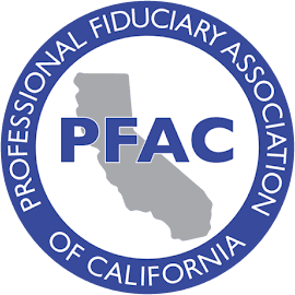 Searle Starter logo featuring the Professional Fiduciary Association of California (PFAC) emblem with a blue circular border and a gray California map in the center, representing fiduciary services.